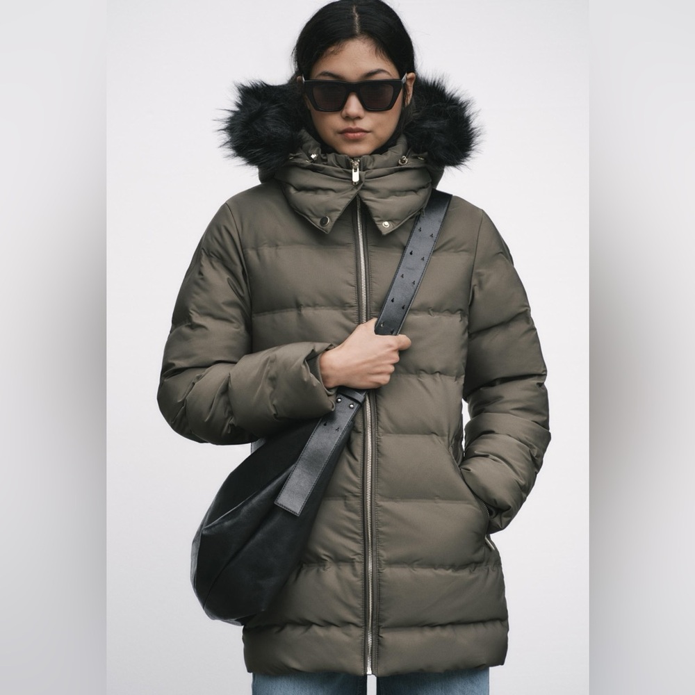 Zara Waterproof Hooded Puffer Down Coat Jacket Brown Beige Tan New Gorgeous Warm
